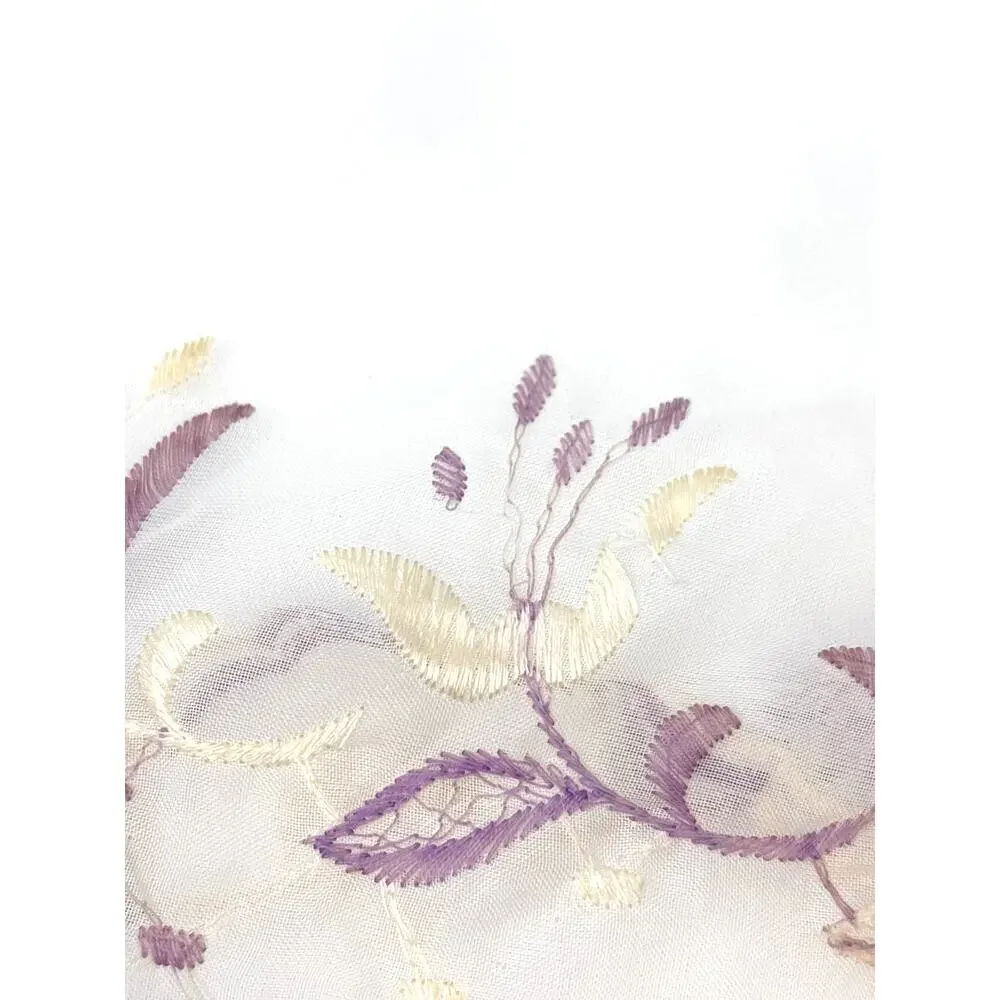 Sheer Table Runner Dresser Scarf Purple Floral Embroidery Ruffled Border (2)